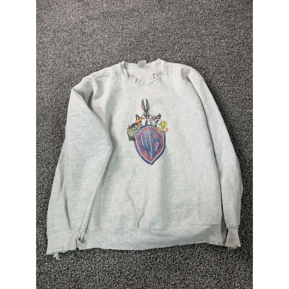 Vintage 90s Looney Tunes Warner Brothers Sweatshirt Men's Size Large Gray